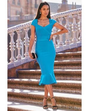 Sosandar Topaz Premium Fluted Hem Bandage Jersey Dress - Blue