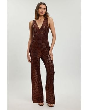 Karen Millen Premium Crystal Embellished Jumpsuit - Brown