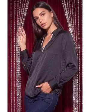 Roman Satin Embellished Neckline Top - Purple
