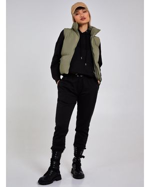 Pink Vanilla Hooded Padded Sleeveless Coat - Black