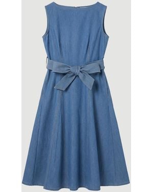 Karen Millen Denim Belted Full Skirt Tailored Dress - Blue