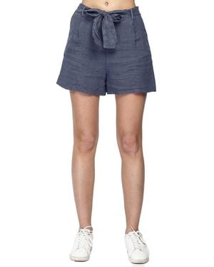 Le Jardin Du Lin Puur Linnen Short Met Riem - Blauw