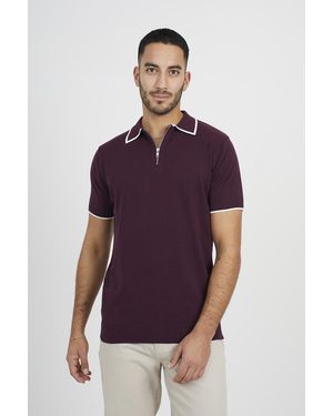 Brave Soul 'Polack' Short Sleeve Knitted Polo Shirt - Purple