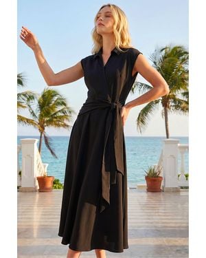 Roman Fit And Flare Tie Dress - Blue
