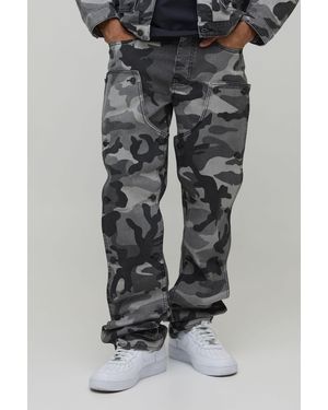 BoohooMAN Camo Removable Carpenter Panel Extreme Stacked Straight Fit Jeans - Grey