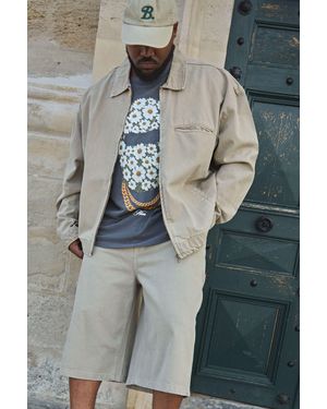 BoohooMAN Plus Oversized Washed Zip Up Denim Overshirt - Grey