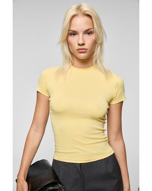 Grimelange Slim Fit Crop Crew Neck T-Shirt - Yellow