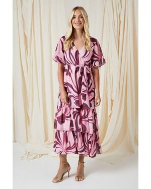 Wallis Petite Abstract Print Ruffle Midi Dress - Pink