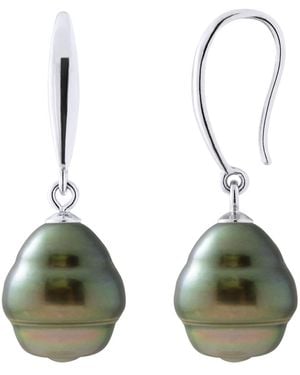 Ateliers Saint Germain Earrings Of 925 And Real Cultured Tahiti Pearls Circled 10-11 Mm - Green