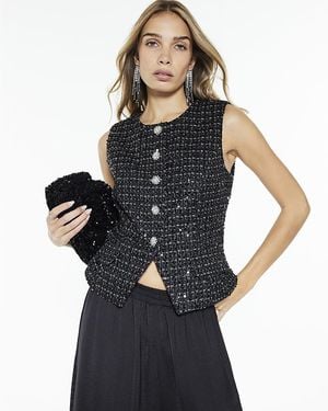 River Island Waistcoat Boucle Sleeveless Sequin - Blue