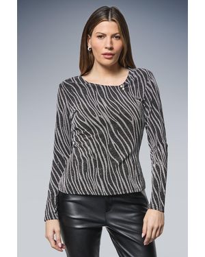 Wallis Abstract Metallic Jersey Bar Detail Top - Grey