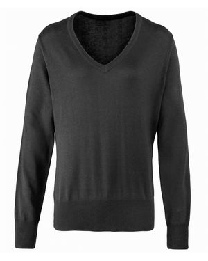 PREMIER Ladies V-Neck Knitted Jumper Top - Black