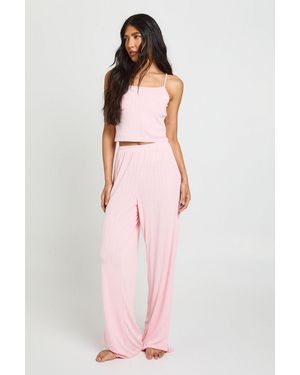Boohoo Tall Pointelle Cami And Wide Leg Trouser Pyjama Set - Pink