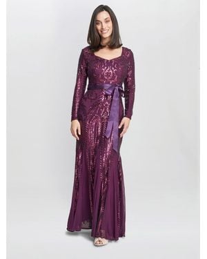 Gina Bacconi Gwen Long-Sleeved Sequined Gown - Purple
