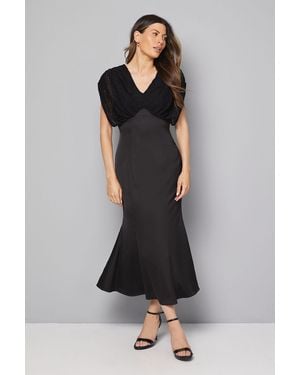 Wallis Satin Panel Skirt Midi Dress - Black