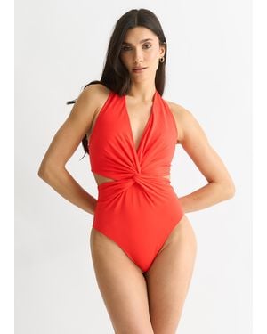 Gini London Oranje Gedraaid Uitgesneden Halterzwempak - Rood