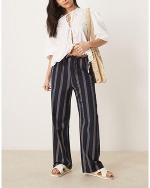 Vila Linen Touch Tie Waist Wide Leg Trouser - Blue