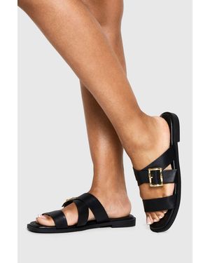 Boohoo Buckle Detail Cross Strap Sandals - Natural