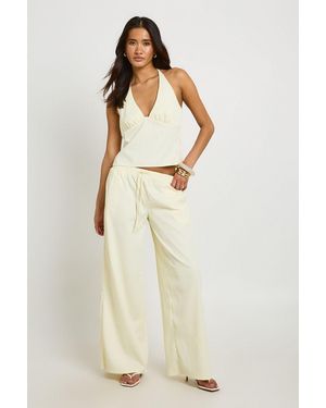 Boohoo Textured Woven Halterneck And Wide Leg Trouser Set - Natural