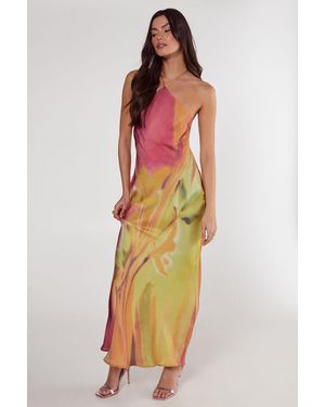 Nasty Gal Satin Floral Ombre Halter Neck Cowl Back Maxi Dress - Multicolour