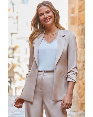 Sosandar Premium Satin Relaxed Fit Blazer - White