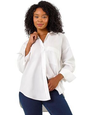 Roman Petite Cotton Button Up Pocket Shirt - White