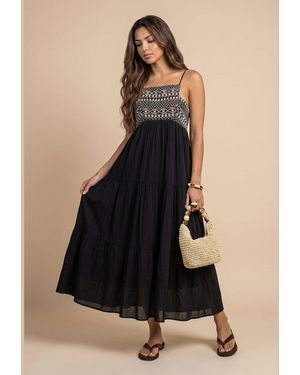 Urban Bliss Embroidery Panel Gauze Dress - Black