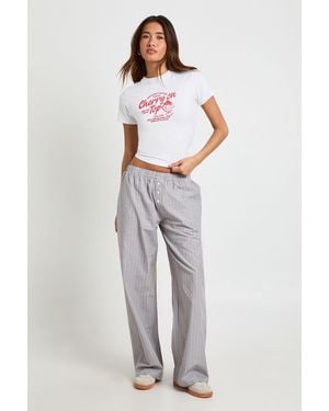 Boohoo Stripe Poplin Henley Button Trousers - Grey