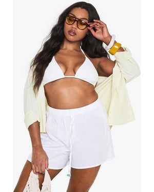 Boohoo Plus Linen Beaded Beach Shorts - White