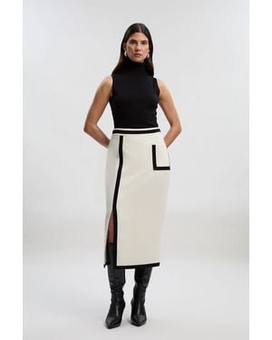 Karen Millen Compact Stretch Tipped Tailored Pencil Skirt - White