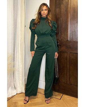 AX Paris High Neck Puff Sleeve Jumpsuit - Green