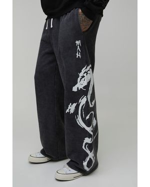 BoohooMAN Tall Wide Leg Graphic Washed Joggers - Black