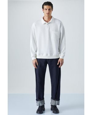 Grimelange Polo Collar Button Sweatshirt - White