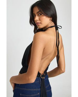 Boohoo Sculpting Matte Slinky Cinched Waist Halterneck Top - Blue