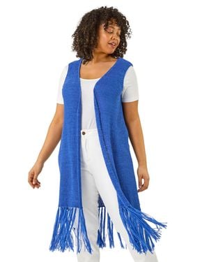 Roman Curve Crochet Knit Tassel Cardigan - Blue
