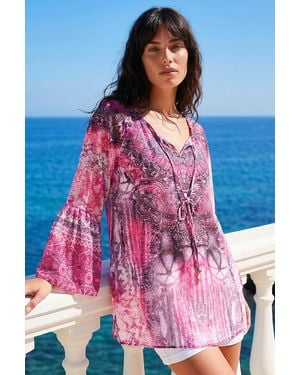 Roman Abstract Sparkly Tunic Top - Pink