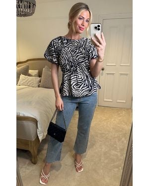 Gini London Mono Swirl Print Ruched Top - Natural