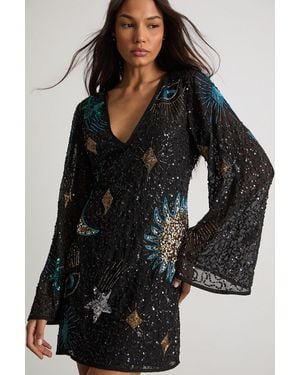 Warehouse Celestial Sequin Embellished Mini Dress - Black