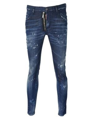 DSquared² Skater Jean Zip Paint Splash Jeans - Blue