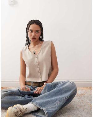 Reclaimed Vintage Super Soft Rib Button Through Waistcoat - Blue