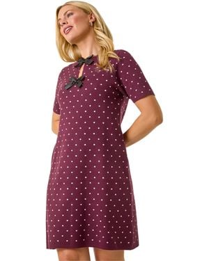Roman Petite Polka Dot Knit Dress - Purple