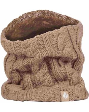 Heat Holders Ladies Cable Knit Winter Fleece Lined Thermal Neck Warmer - Brown