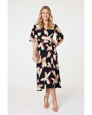 Izabel London Printed 1/2 Sleeve Midi Wrap Dress - White