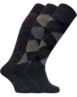 Sock Snob 3 Pairs Extra Long Knee High Argyle Lambs Wool Dress Socks - Blue