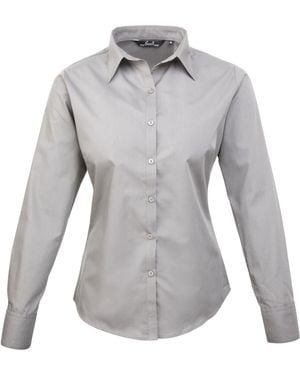 PREMIER Ladies Poplin Long-Sleeved Blouse - Grey