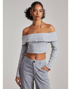 Pink Vanilla Wide Brushed Ribbed Bardot Top - Grey