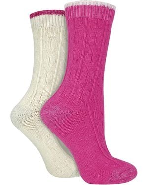 Wildfeet 2 Pack Ladies Cable Knit Heel & Toe Socks - Pink