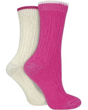 Wildfeet 2 Pack Ladies Cable Knit Heel & Toe Socks - Pink
