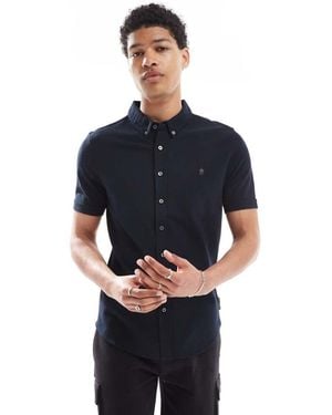 French Connection Short Sleeve Pique Button Through Polo - Blue