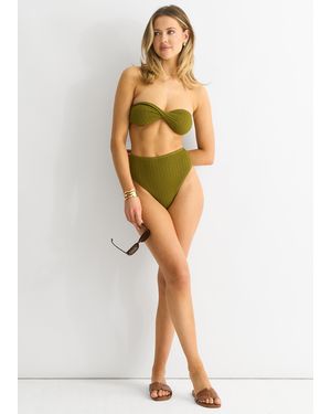 Gini London Textured High Waist Bikini Bottom - Green